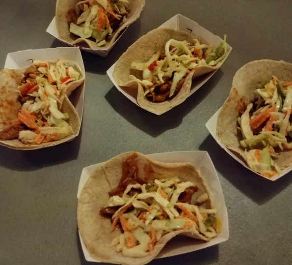 candied jalapeno bbq pulled chicken pickle slaw corn tortilla taco takedown