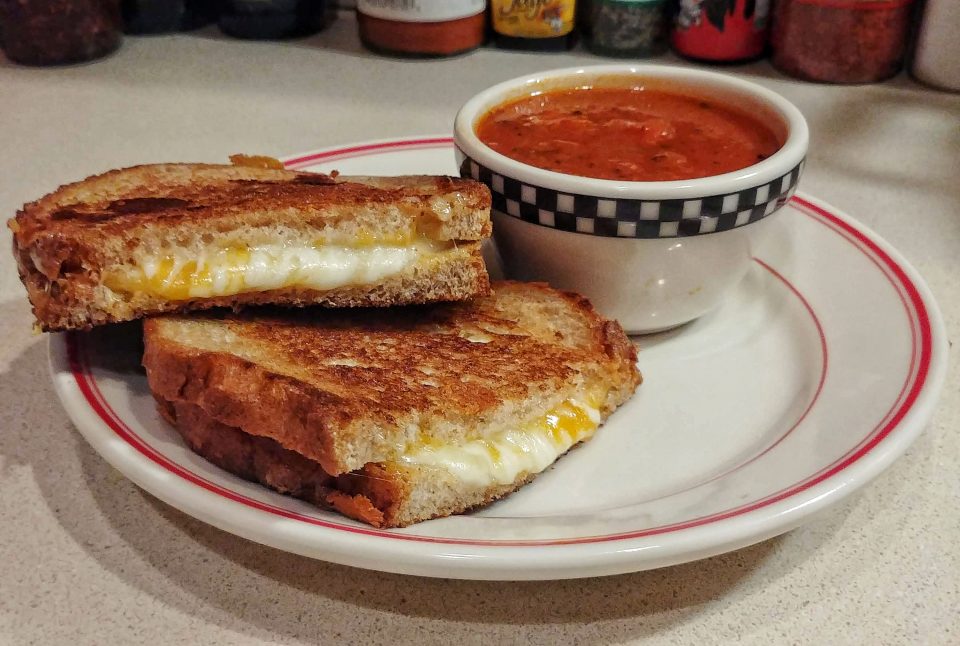 grilled cheese roasted tomato soup mozzarella cheddar muenster phil collins philip bailey