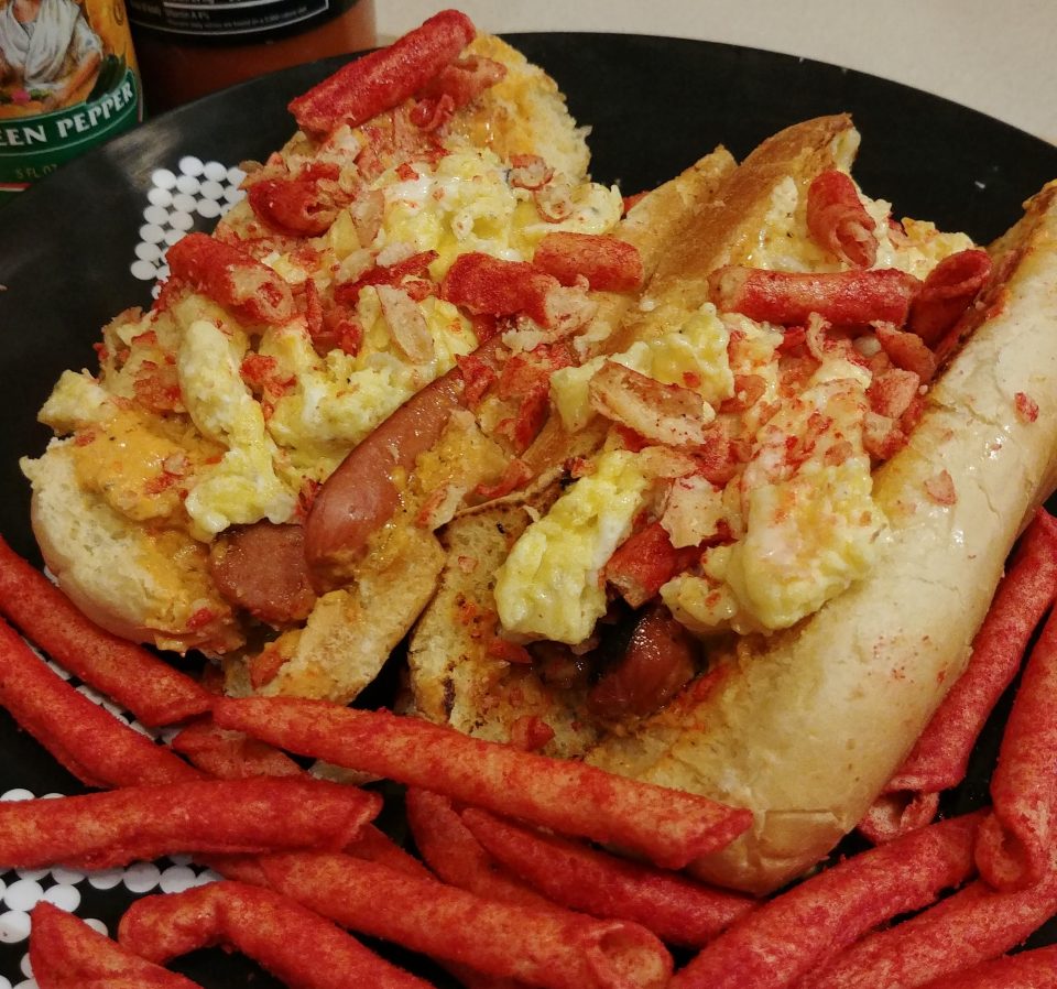 beef hot dog pimento cheese scrambled eggs takis kate tempest