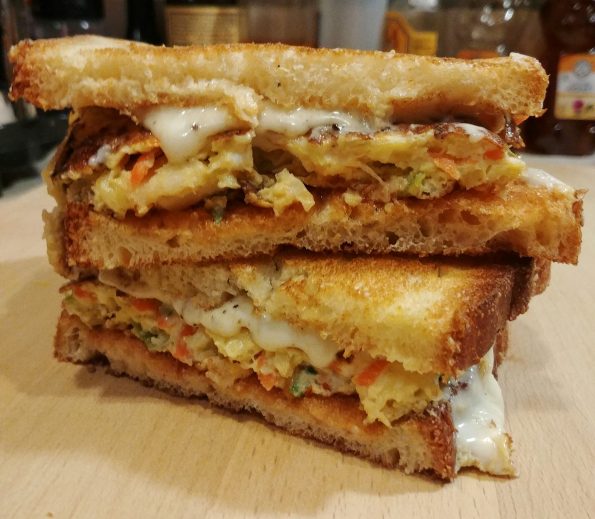 korean grandma toast cabbage carrot scallion egg cheese BTS