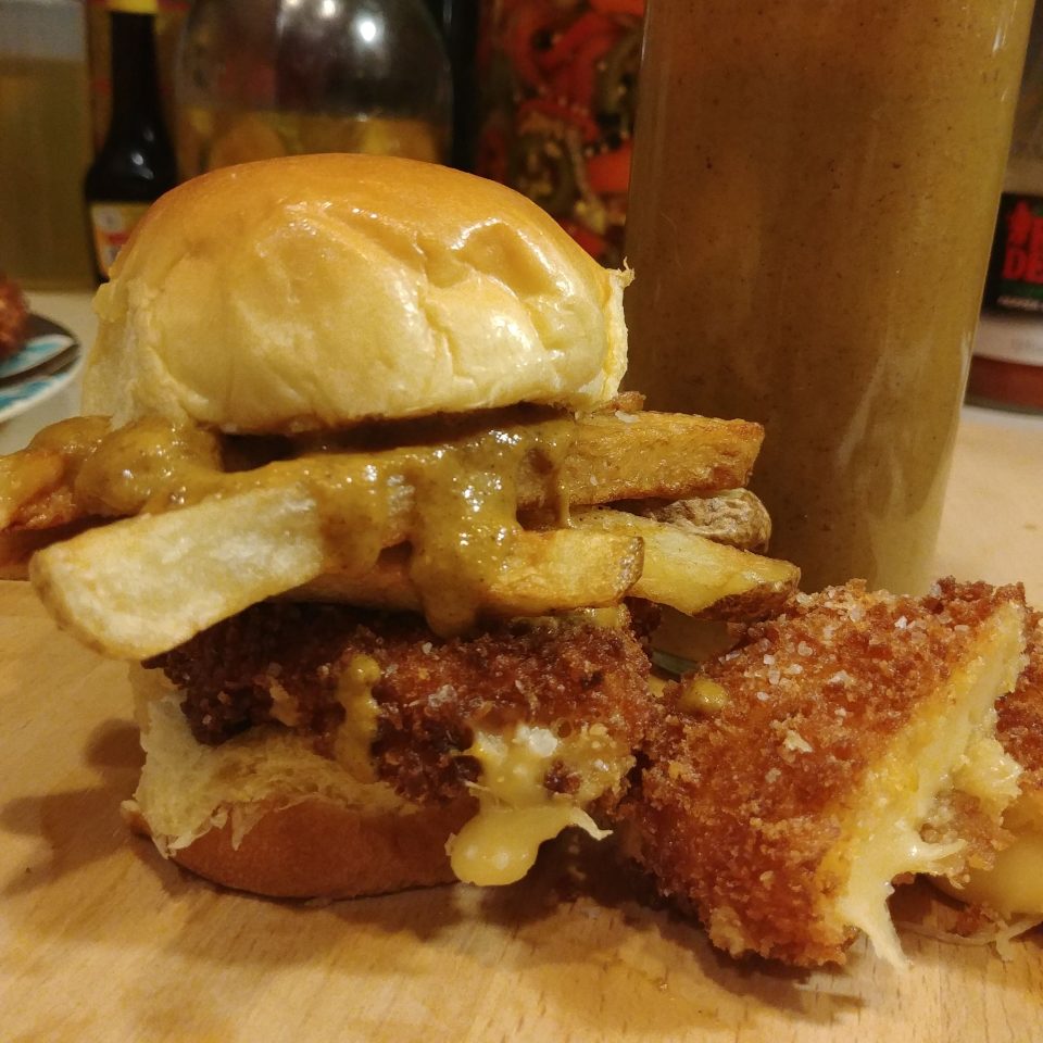 fried cheese french fries curry sauce slider kansas