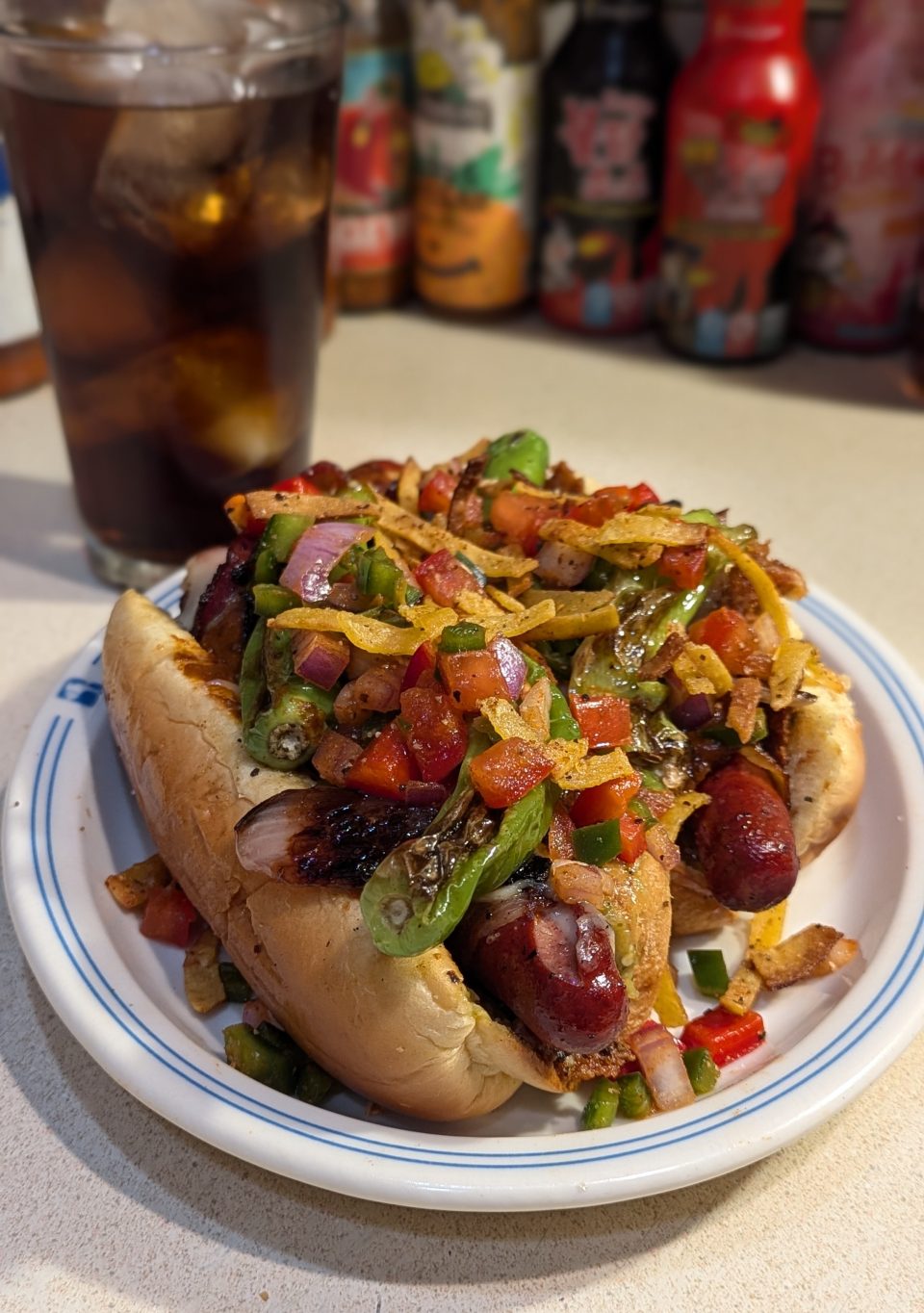 hot dog danger bacon pepper jack onions shishitos salsa jalapeno institutionalized suicidal tendencies